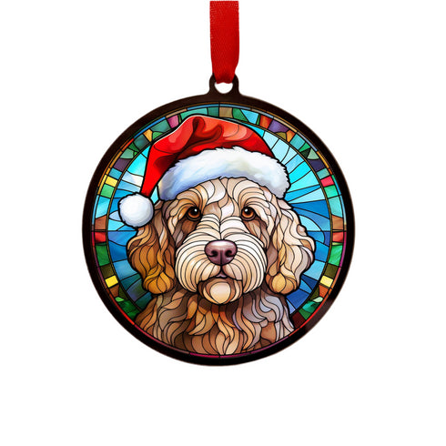 Labradoodle Golden in Santa Hat Suncatcher Decoration